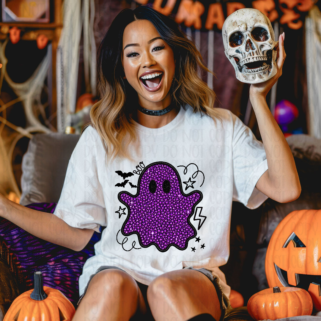 Boo purple rhinestone ghost (Texan) DTF Transfer