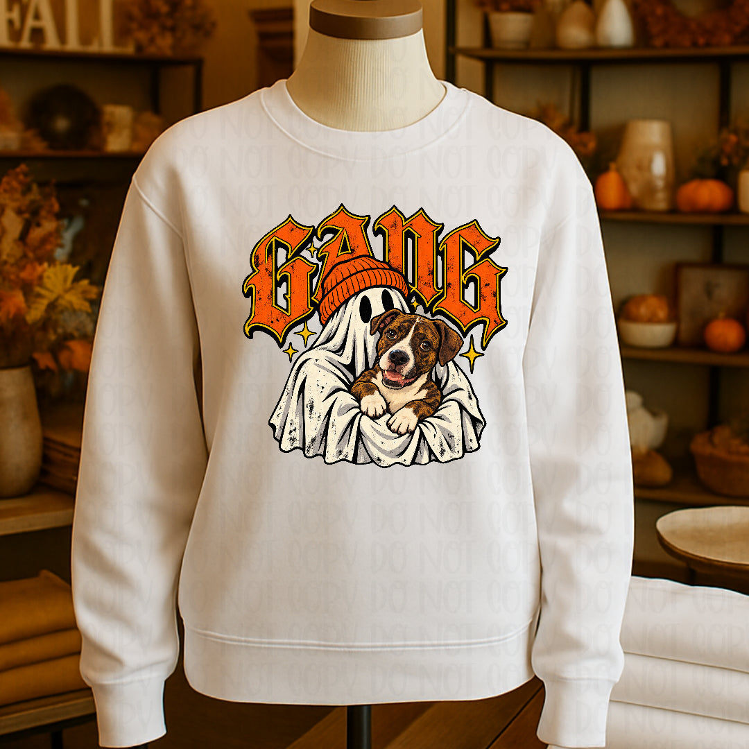 Gang ghost holding tan boxer (Mayhem) DTF transfer