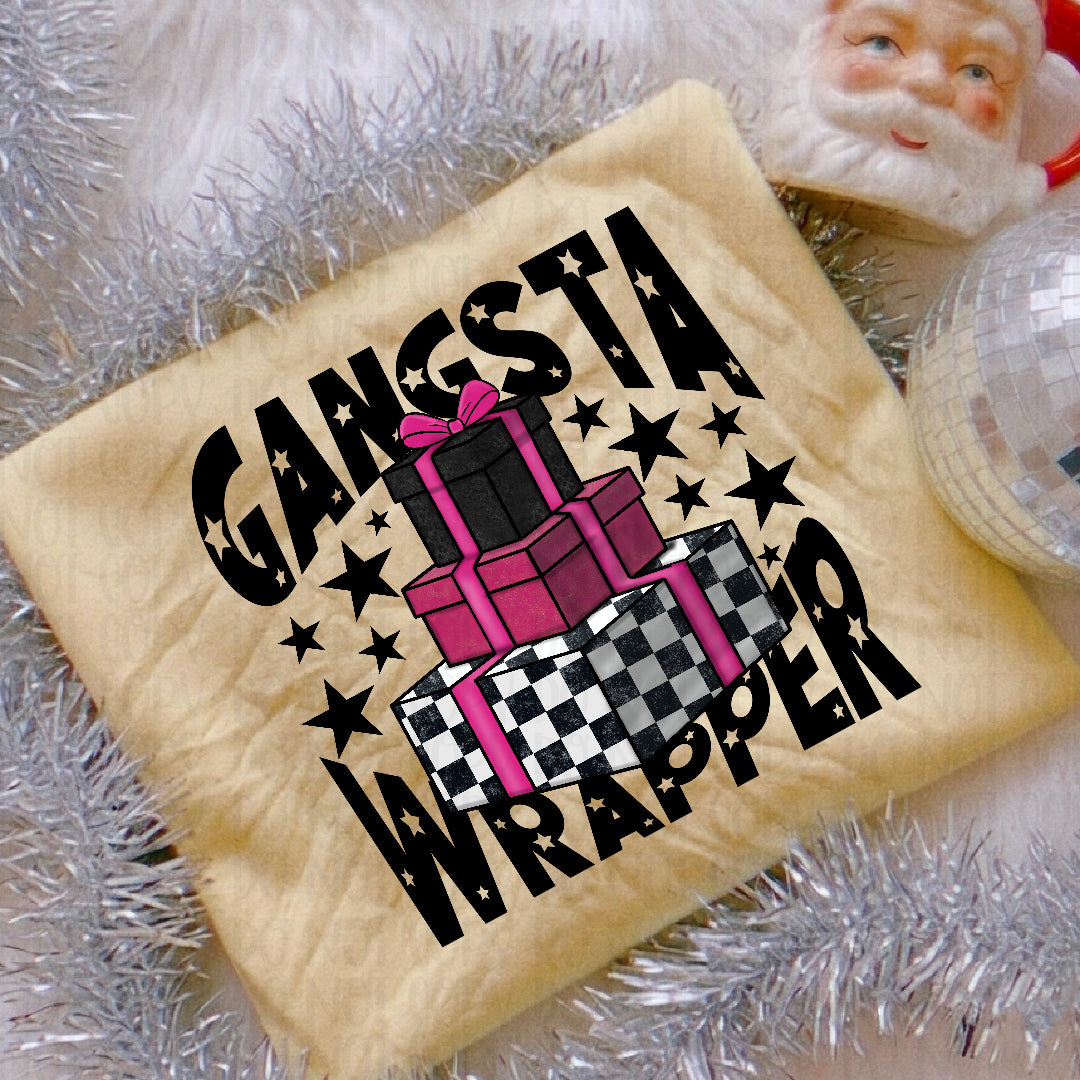 Gangsta wrapper presents stacked BLACK (Texan) DTF transfer
