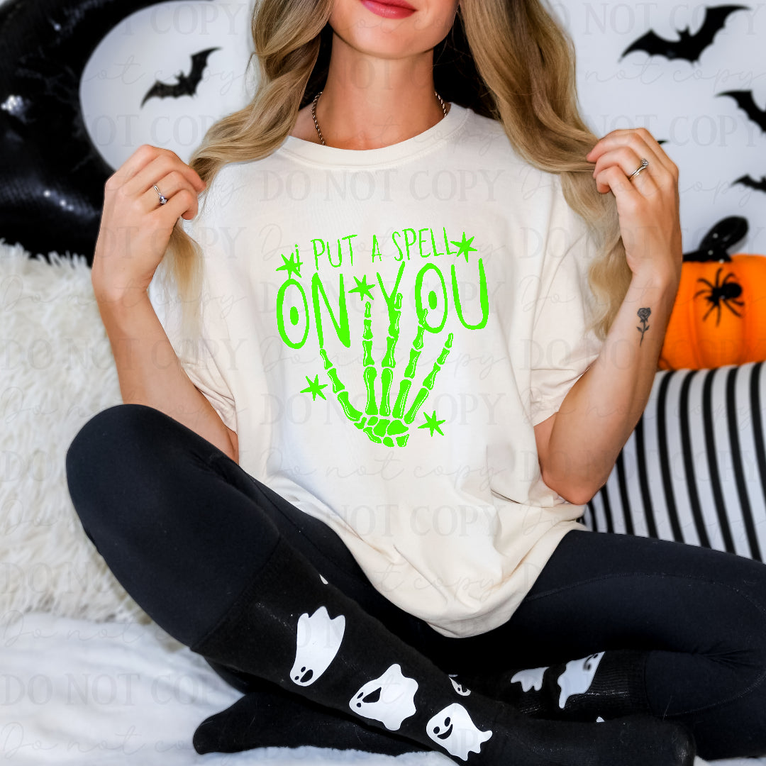 Put a spell on you green skelton hand (Texan) DTF Transfer