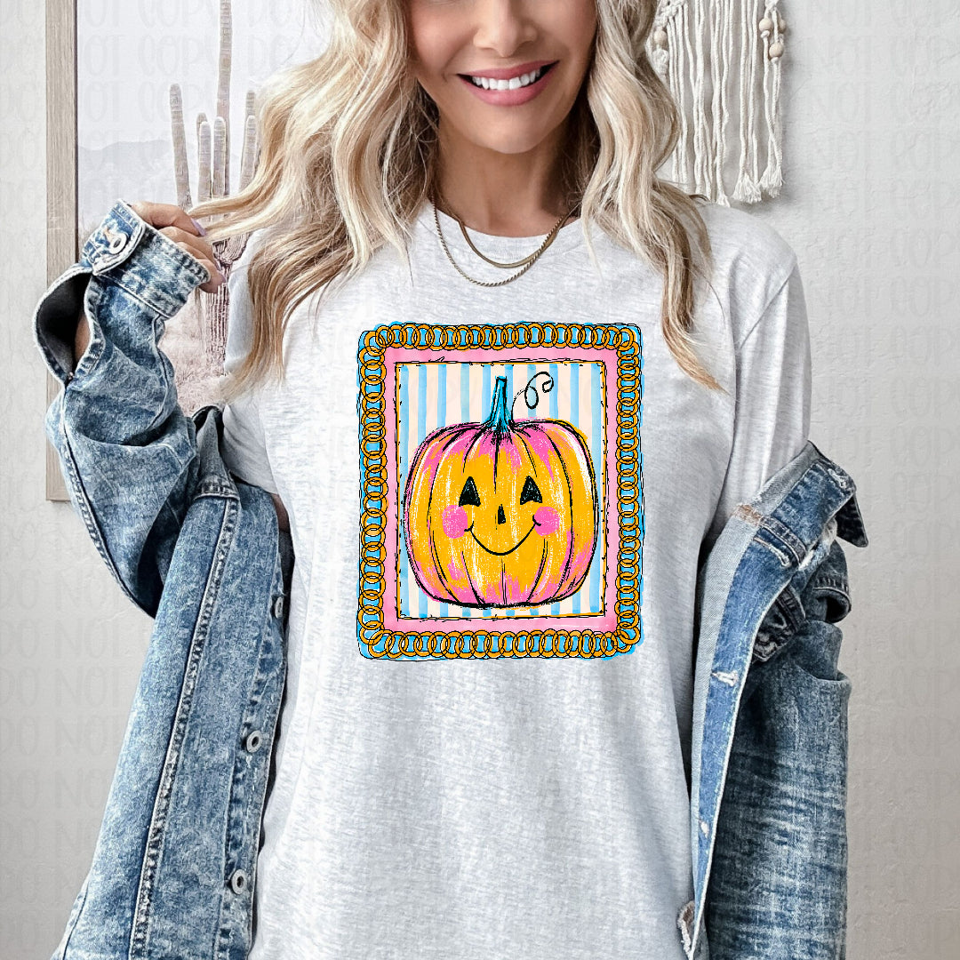 Smiling square pumpkin BLUE stripes (Texas Gal) DTF transfer