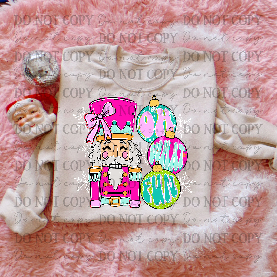 OH 'what fun-Pink Nutcracker with pink bow (Carter) DTF Transfer