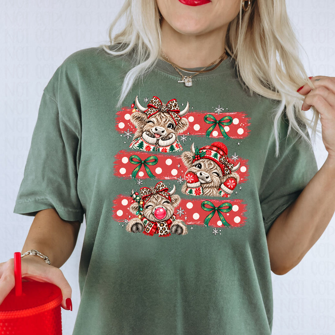 Christmas highland cow trio silly faces DTF Transfer