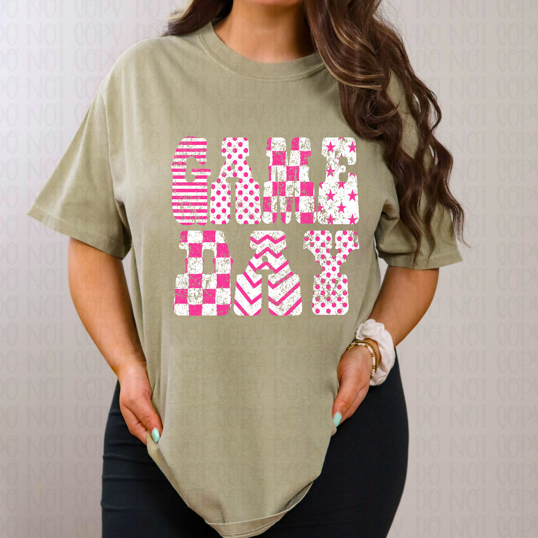 Game day distressed pink and white (Crafti) DTF