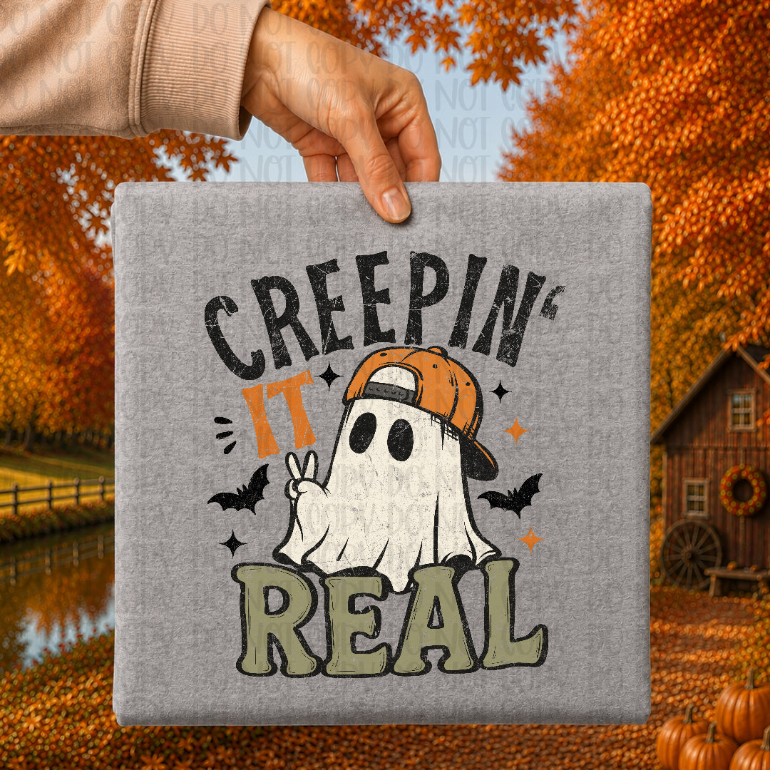 Creepin' it real ghost with hat (Scarlow) DTF transfer