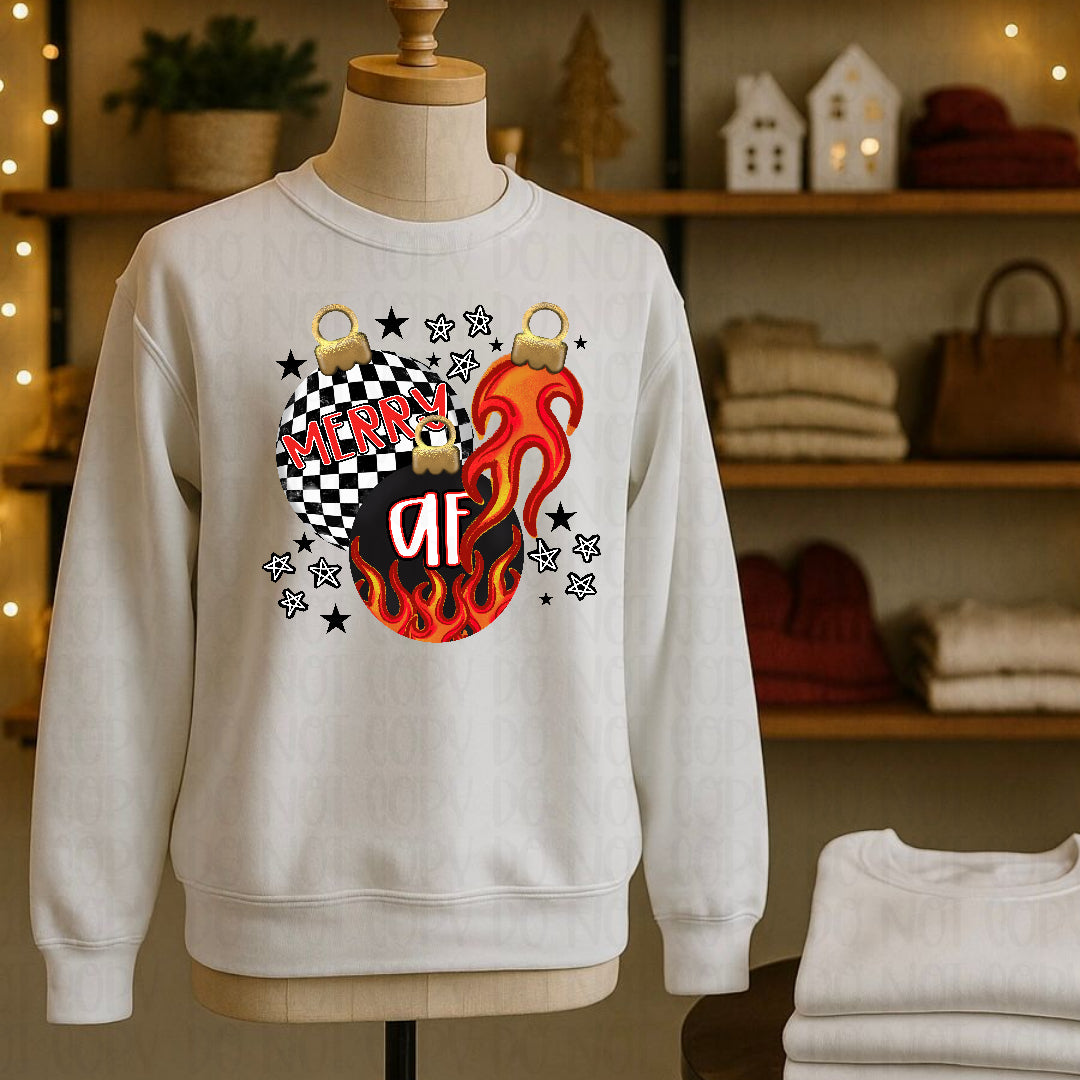 Merry AF ornament trio with BLACK stars (Texan) DTF Transfer