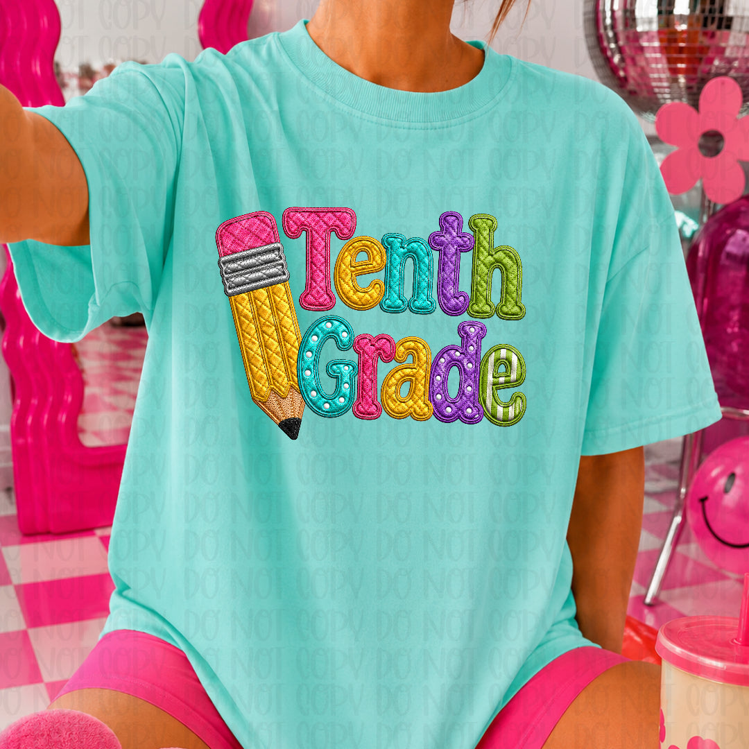 Tenth grade faux quilted (JM) DTF transfer