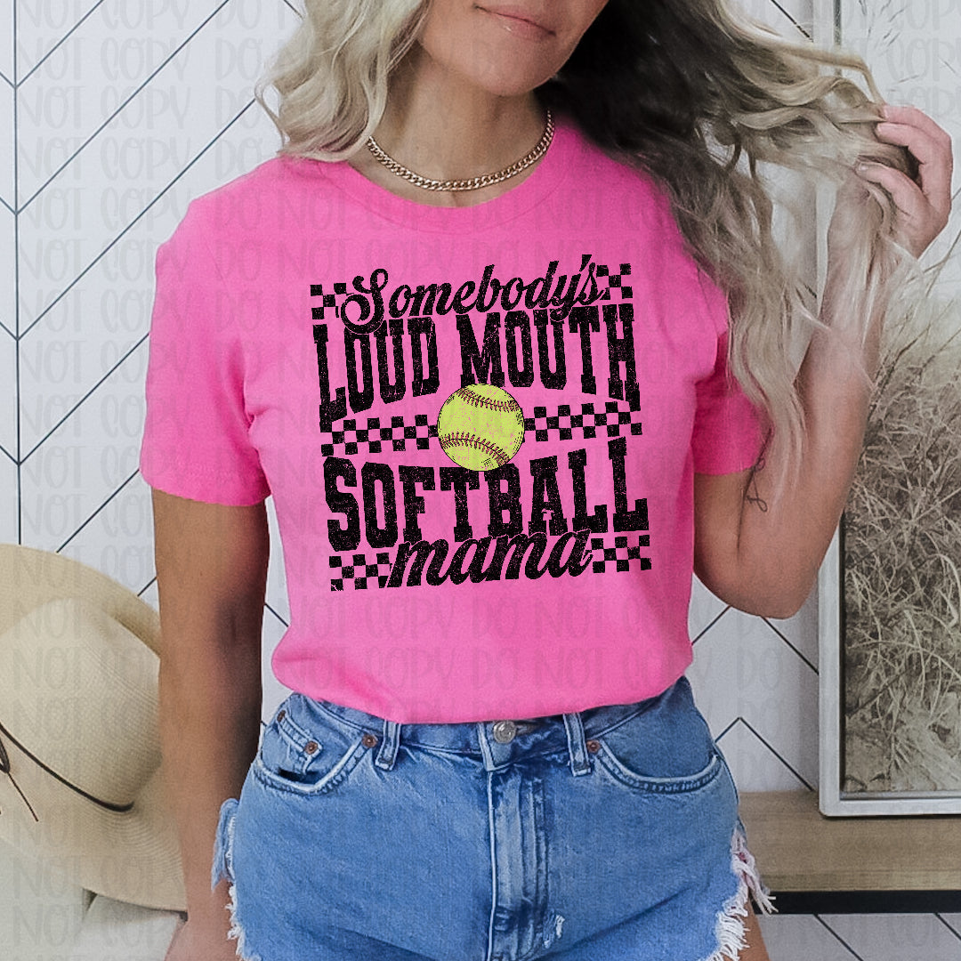 Somebody's loud mouth softball mama (Scarlow) DTF transfer