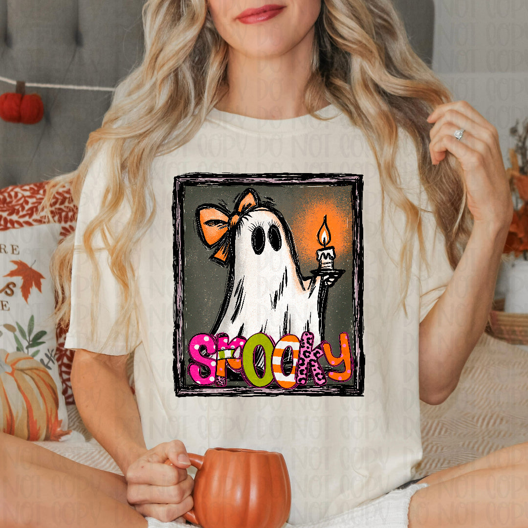Spooky ghost holding candle (Renewed) DTF Transfer