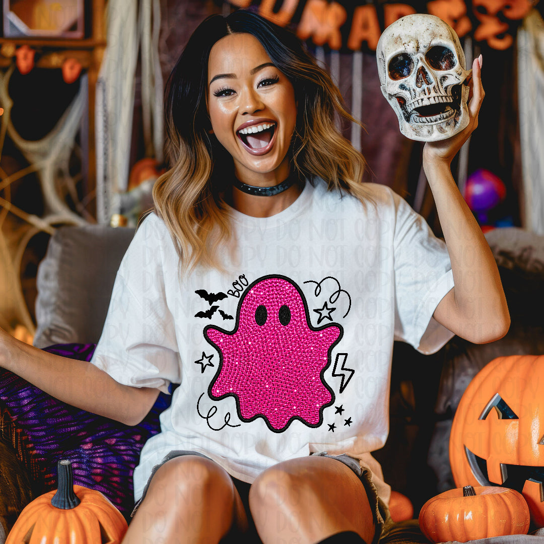 Boo pink rhinestone ghost (Texan) DTF Transfer