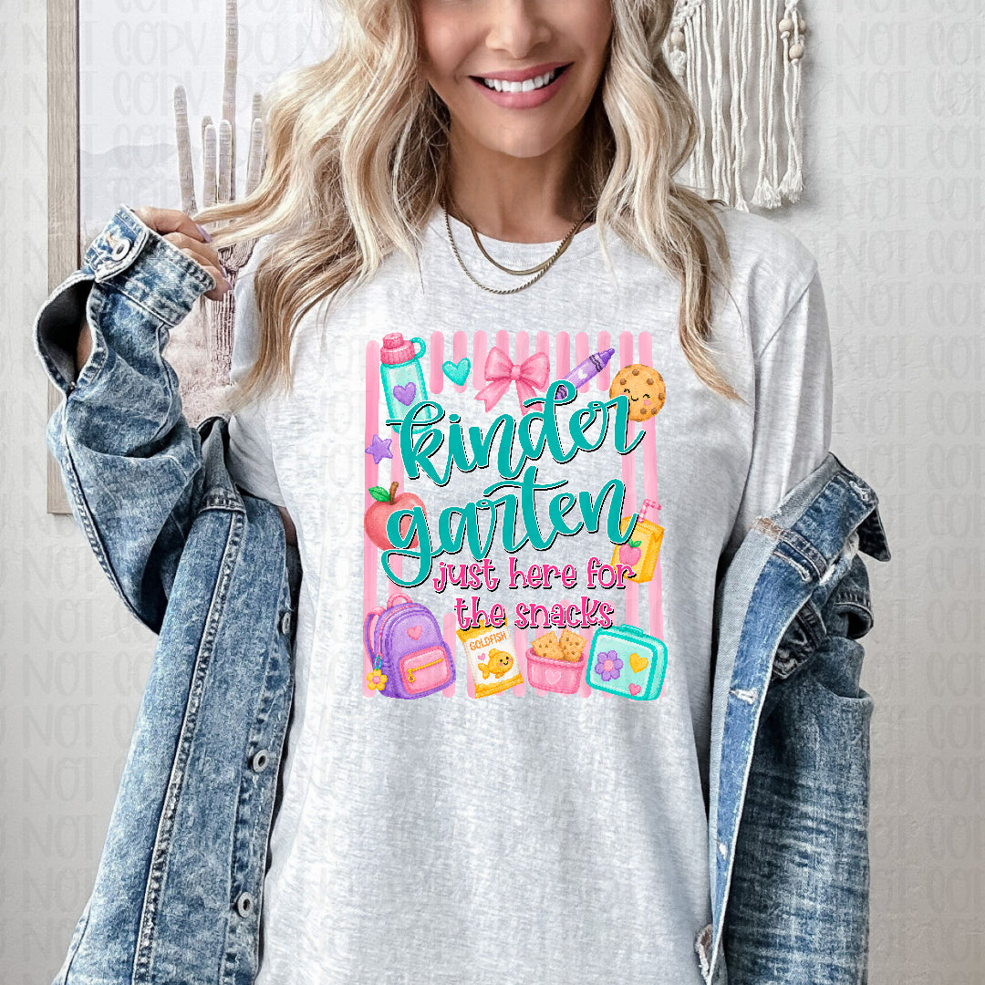 Kindergarten just here for the snacks pink stripe frame (Texas Gal) DTF transfer