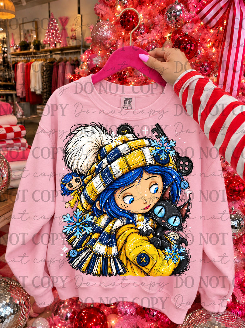 Winter Cora with black cat CLOSE UP (Kai) DTF Transfer