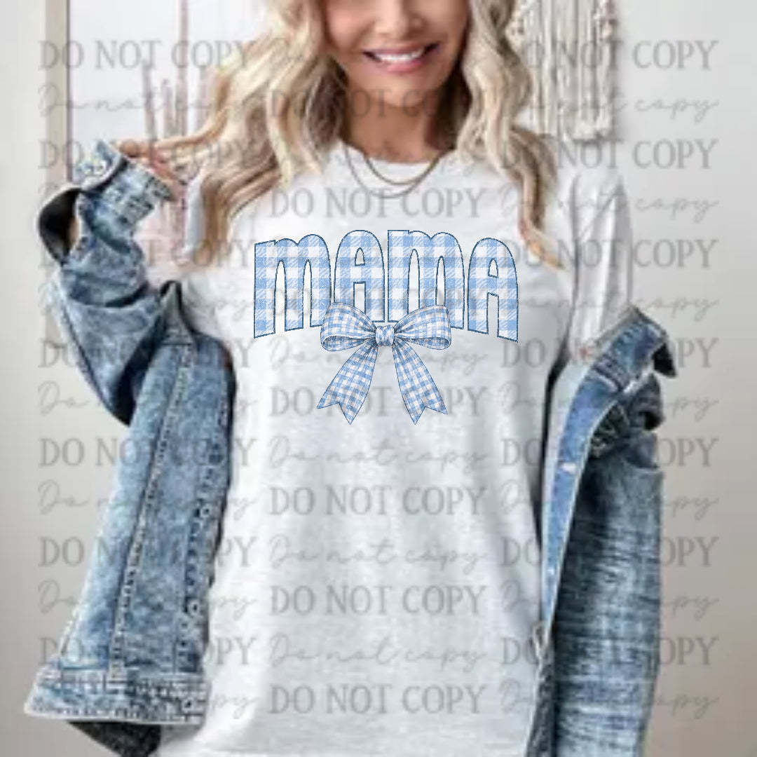 MAMA-Blue plaid with matching bow (Scarlow) DTF Transfer