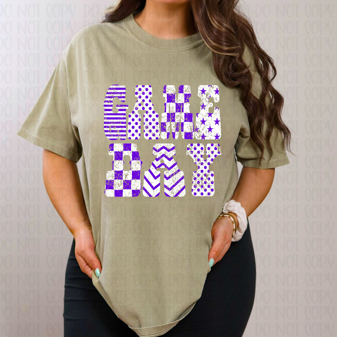Game day distressed purple and white (Crafti) DTF