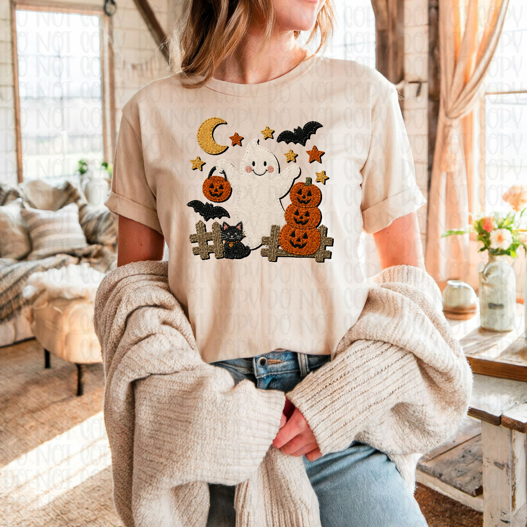 Faux ghost and pumpkin patch (Scarlow) DTF Transfer