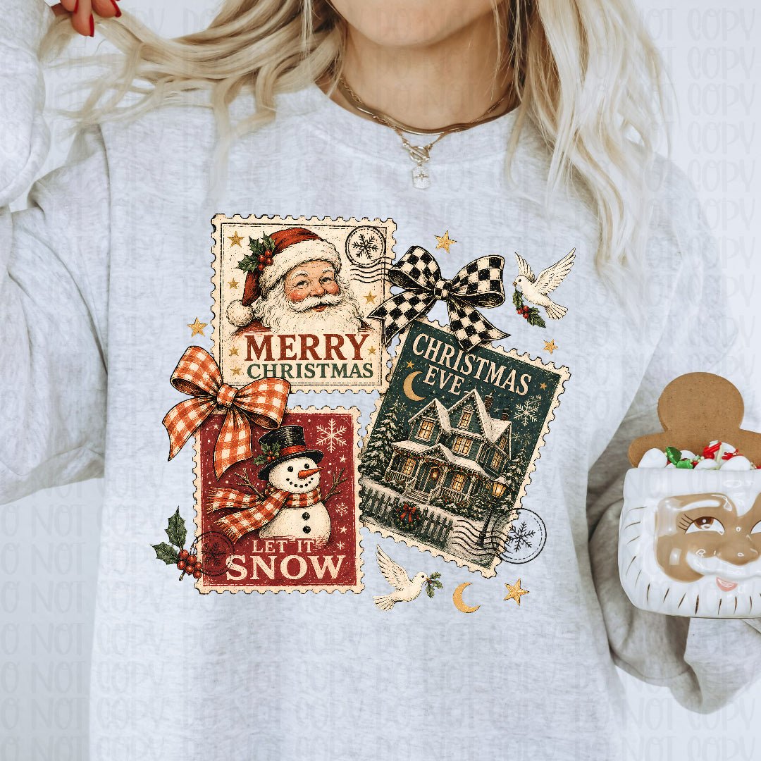 Merry Christmas let it snow Christmas eve stamps Sunday Special DTF transfer