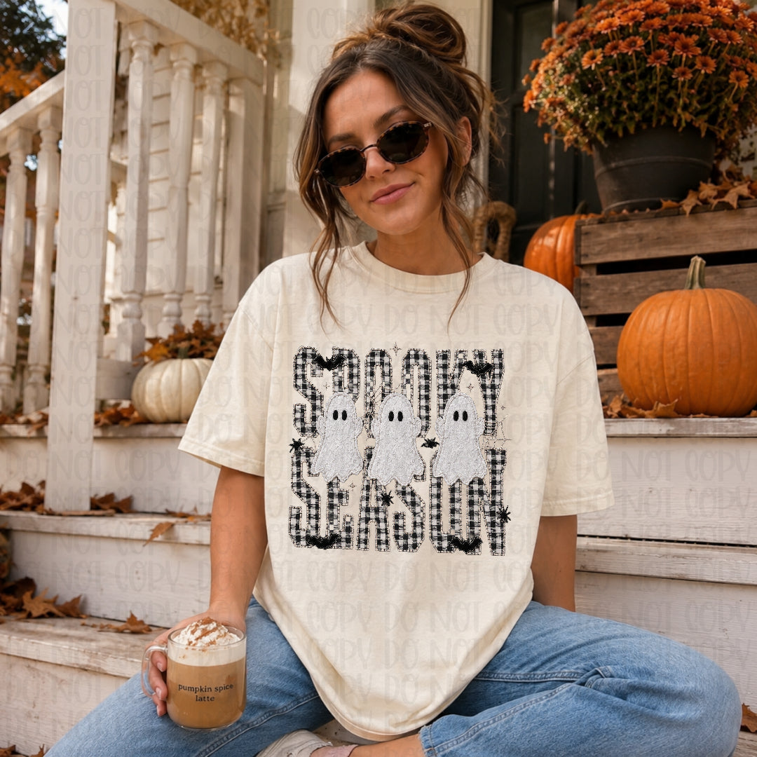 Spooky season plaid and ghosts DTF Transfer