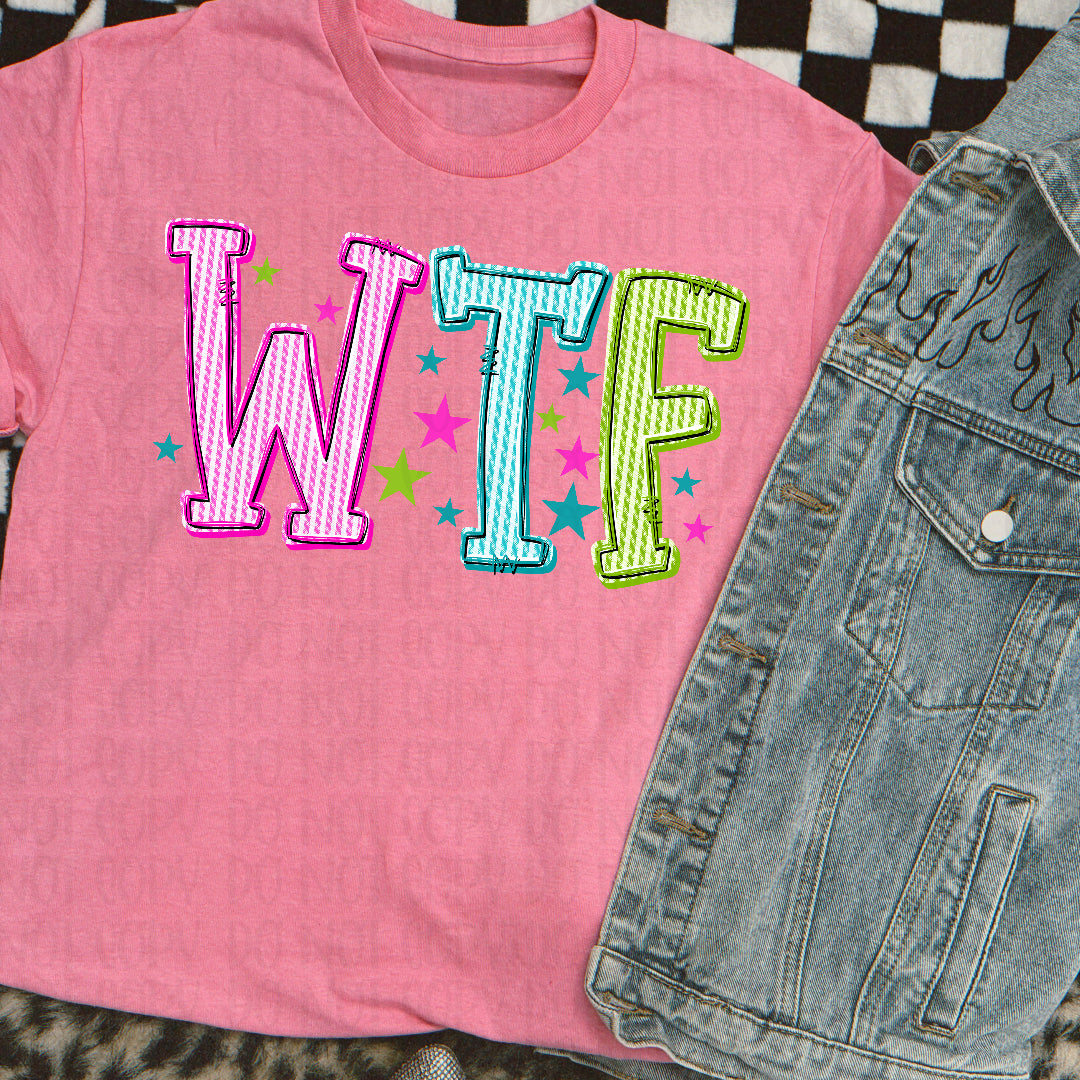 WTF pink teal and green strip filled (Texan) DTF transfer