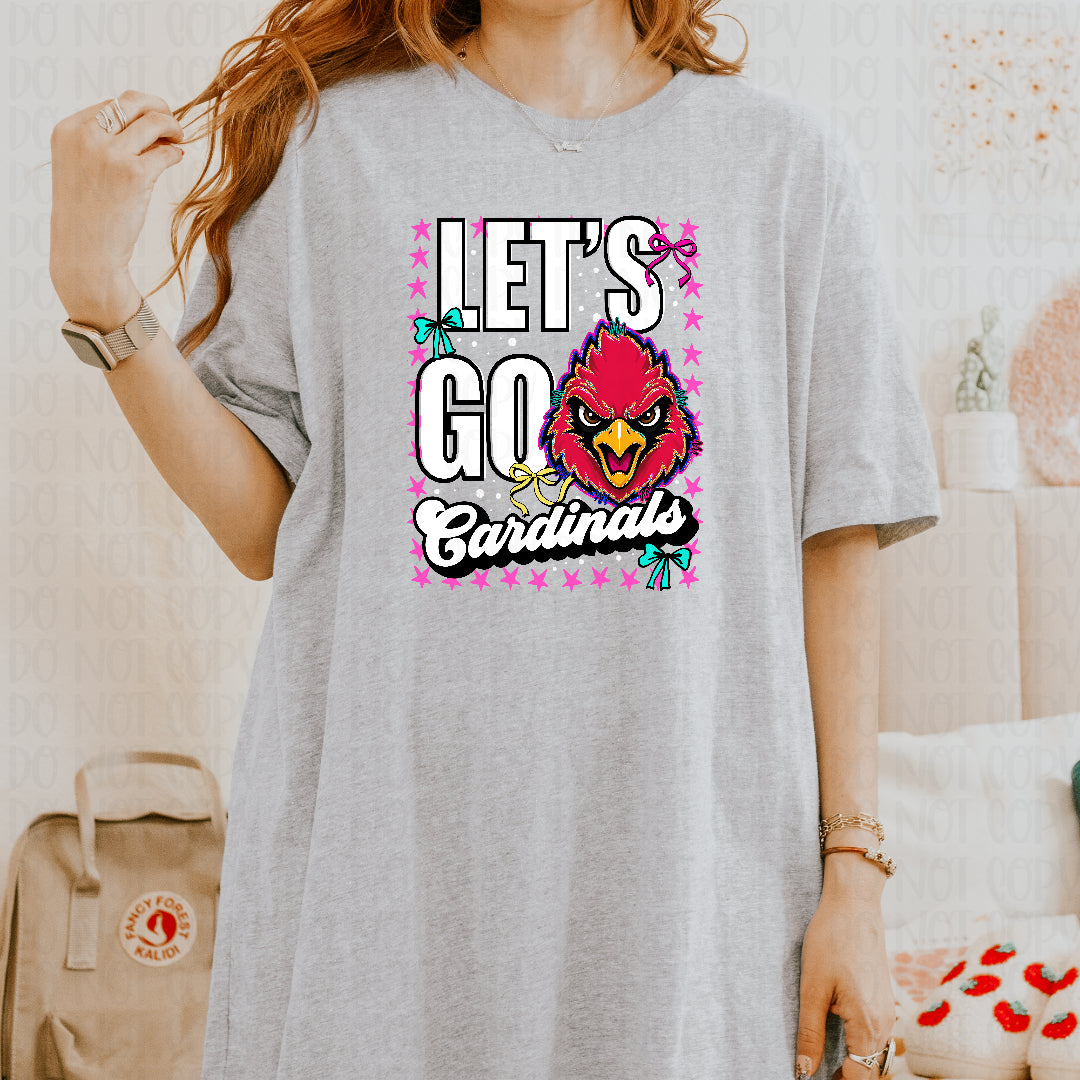 Let's go cardinals pink star frame with bows (Crafti) DTF