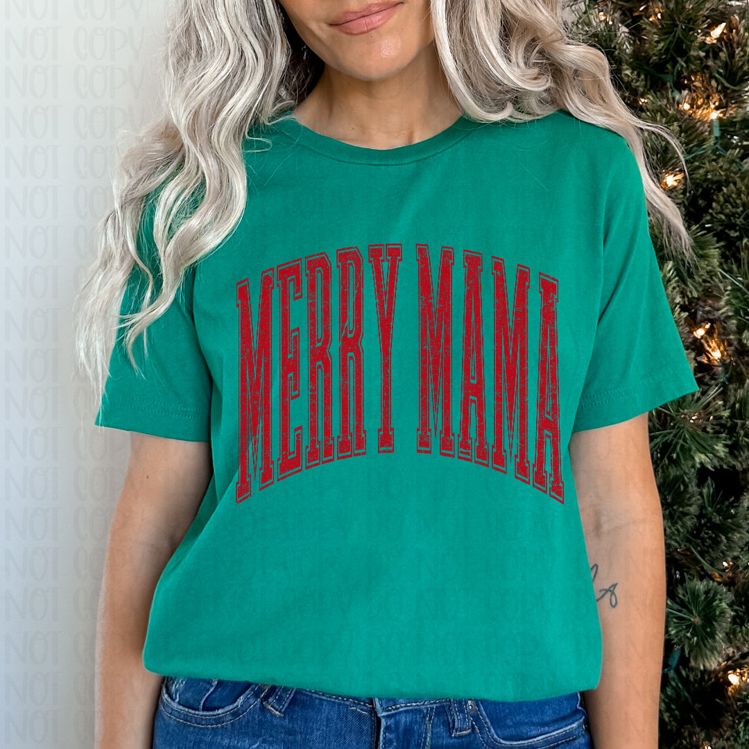 Merry mama distressed arched RED (Scarlow) DTF Transfer