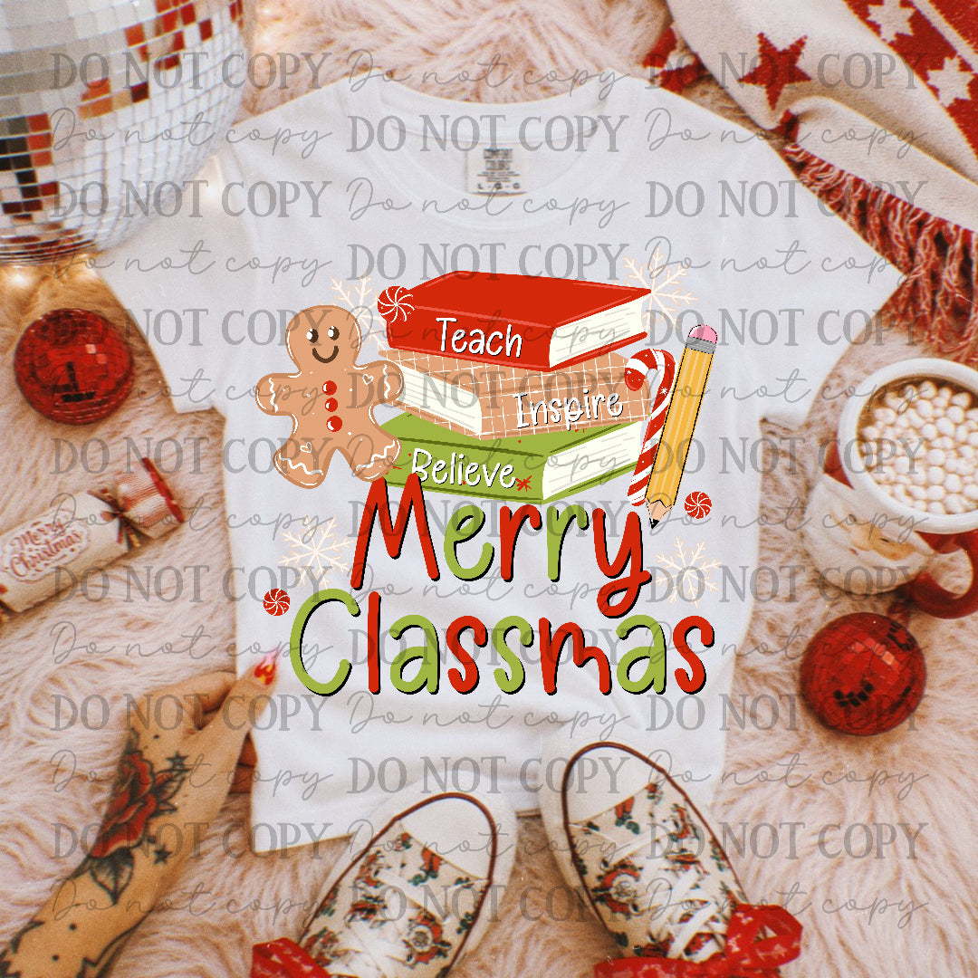 Merry CLASSMAS with books (Caplinger) DTF Transfer