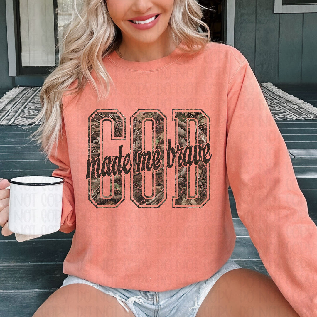 God made me brave camo (Scarlow) DTF transfer