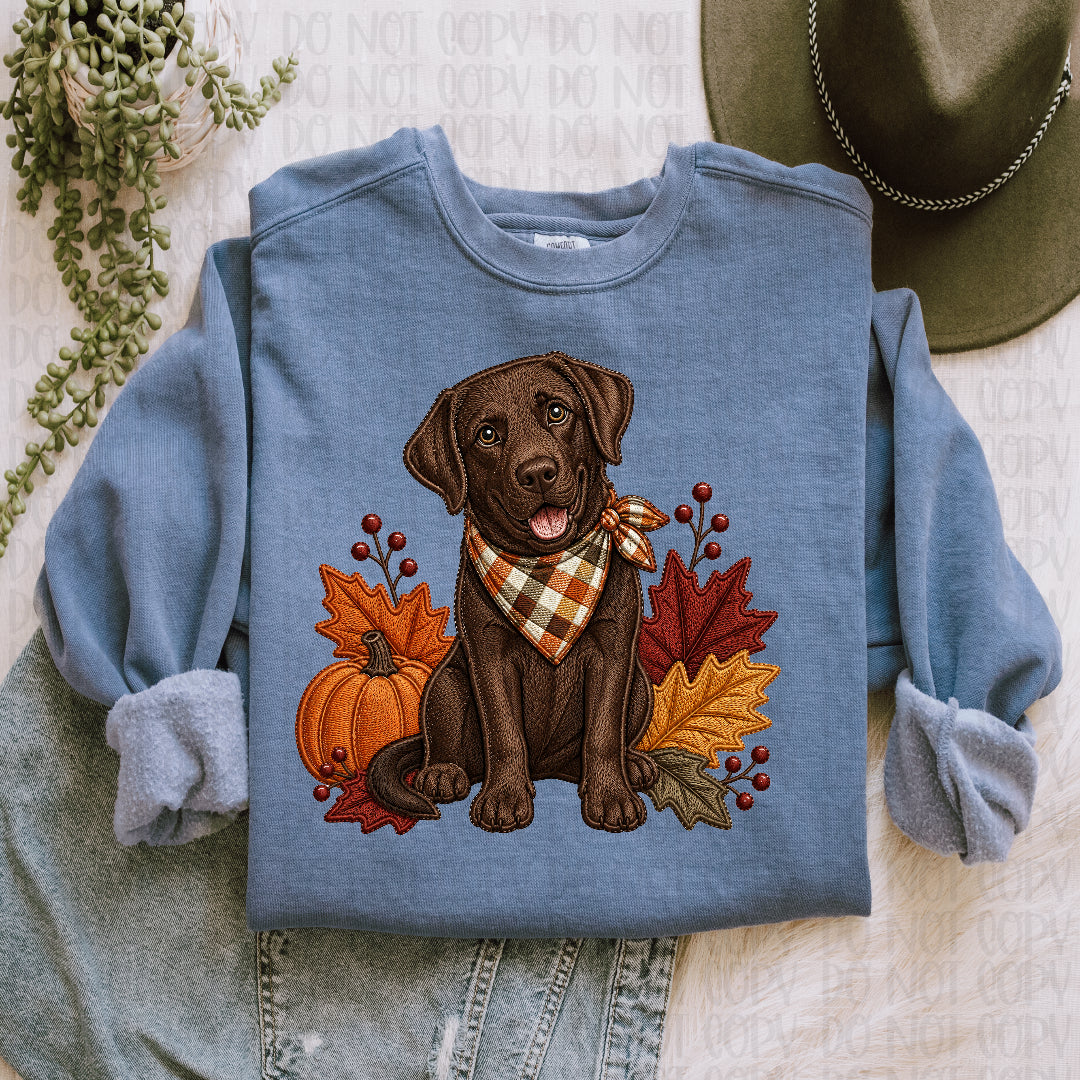 Chocolate Lab fall leaves (JM) DTF Transfer