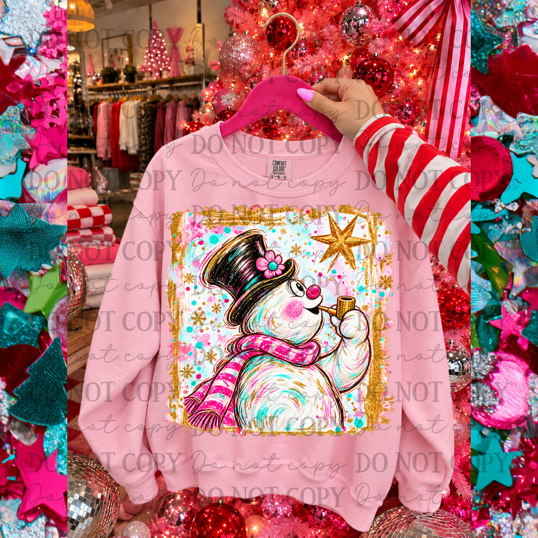 Snowman-Pastel Colors-Gold Frame and Star (SSD)Sunday Special DTF transfer