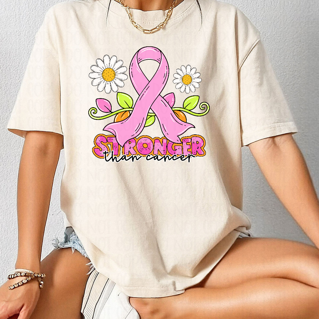 Stronger than cancer pink ribbon with daisy's (CST) DTF Transfer