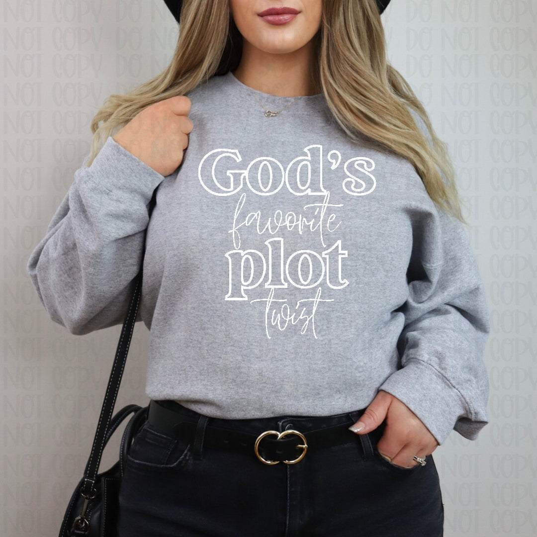 God's favorite plot twist WHITE (Ink) DTF transfer
