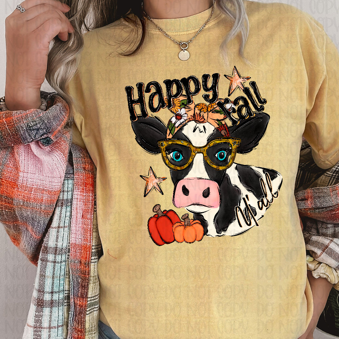 Happy fall ya'll cow and pumpkins (Texas gal) DTF Transfer