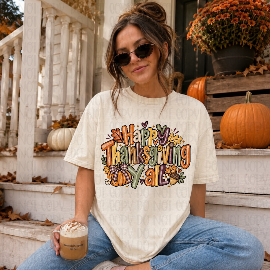 Happy Thanksgiving Y'all fall colors (Texasgal) DTF Transfer