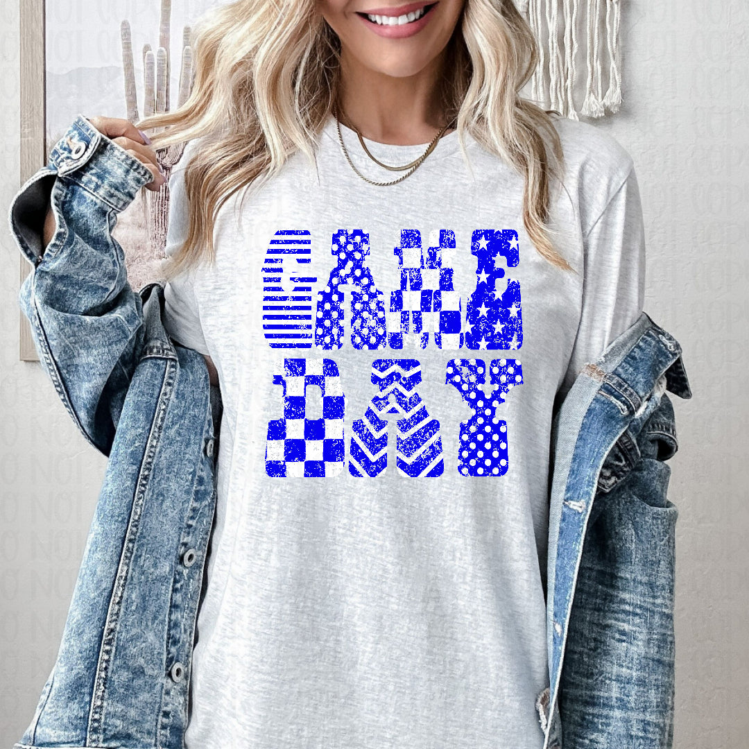 Game day distressed royal blue and white (Crafti) DTF