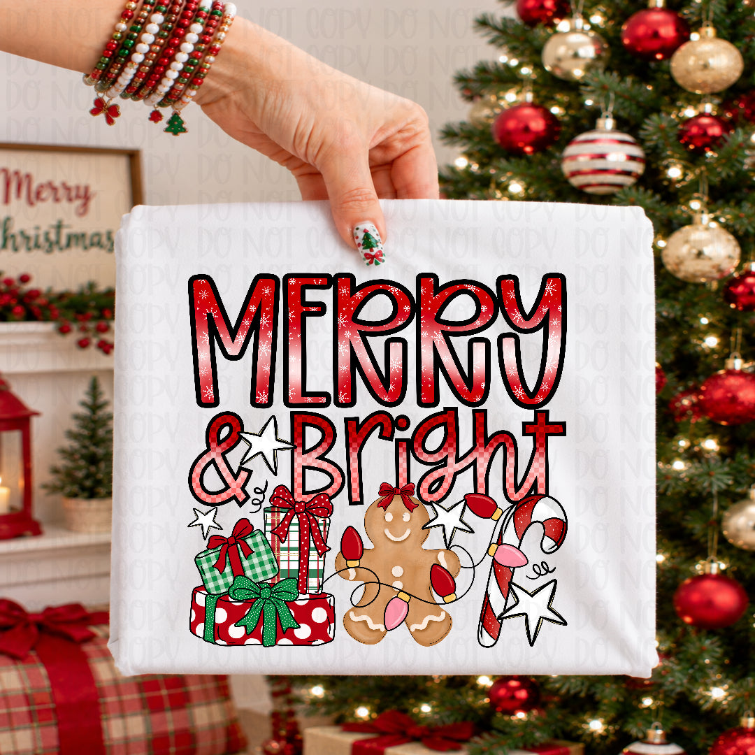 Merry & bright christmas items with lights DTF Transfer