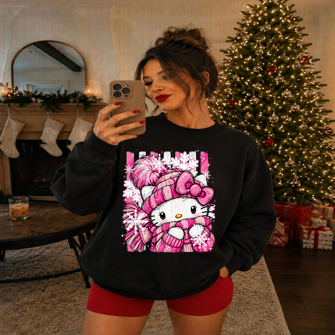 White kitty Christmas (Kai) DTF transfer