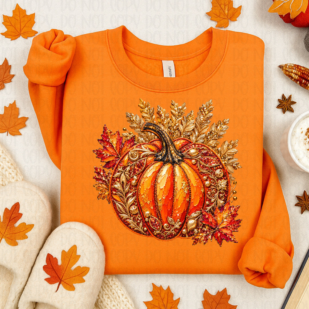 Faux hand painted pumpkin and leaves (Crafi) DTF Transfer