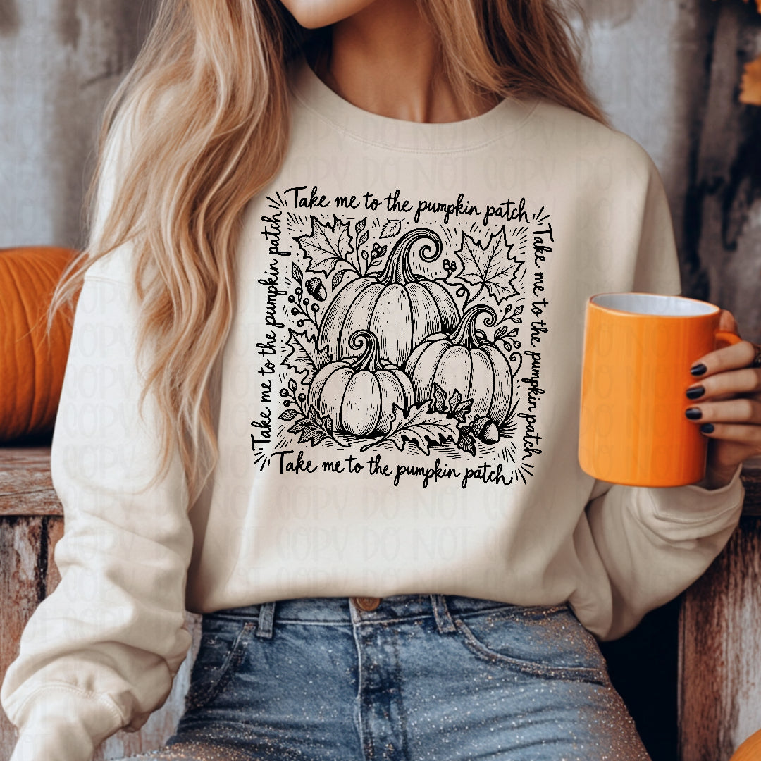 Take me to the pumpkin patch square BLACK (Texas Gal) DTF Transfer