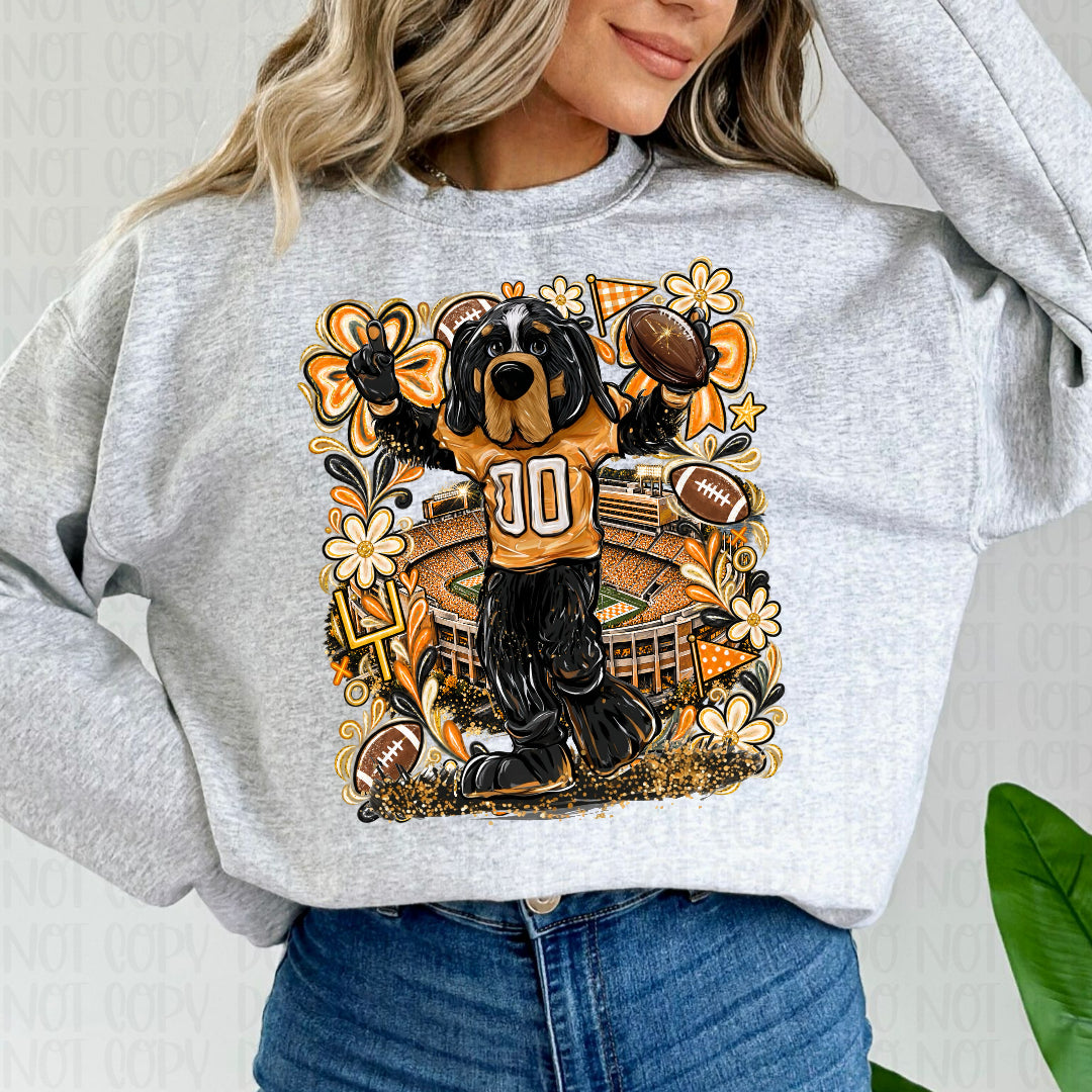 Hound dog orange jersey and florals (SSD) DTF Transfer