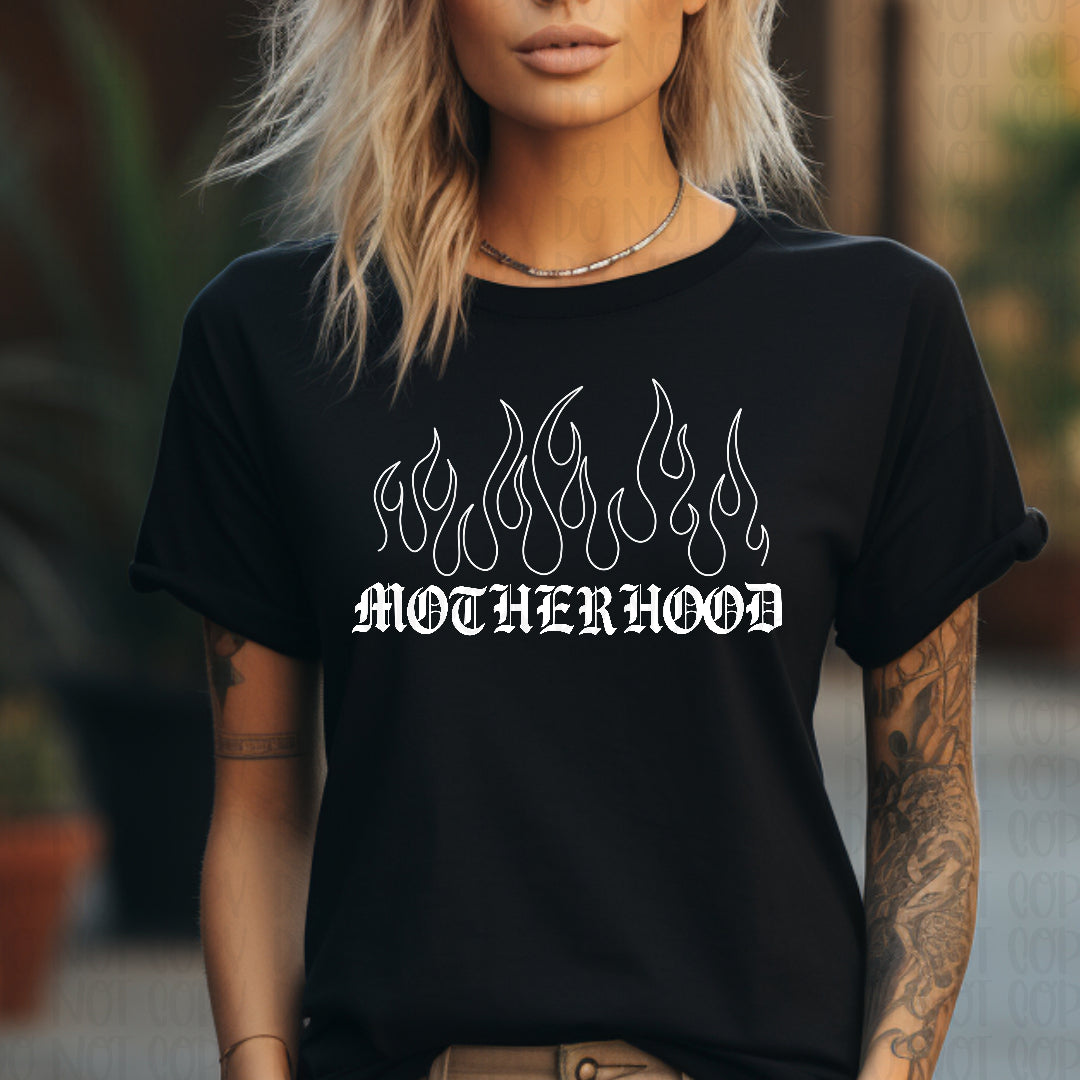 Motherhood linework flame WHITE (Mayhem) DTF transfer