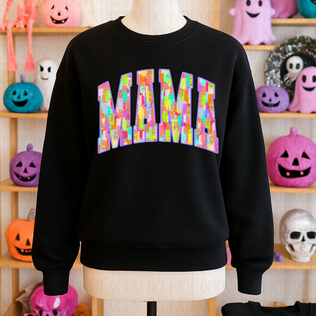 Mama neon brushstroke faux glitter filled purple outline arched (Crafti) DTF Transfer