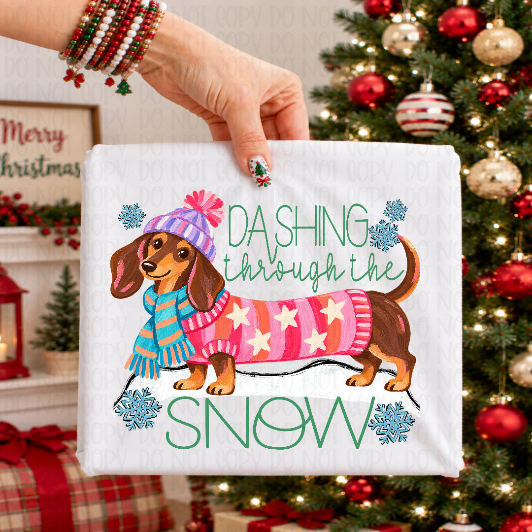 Dashing through the snow dachshund (S&G) DTF Transfer