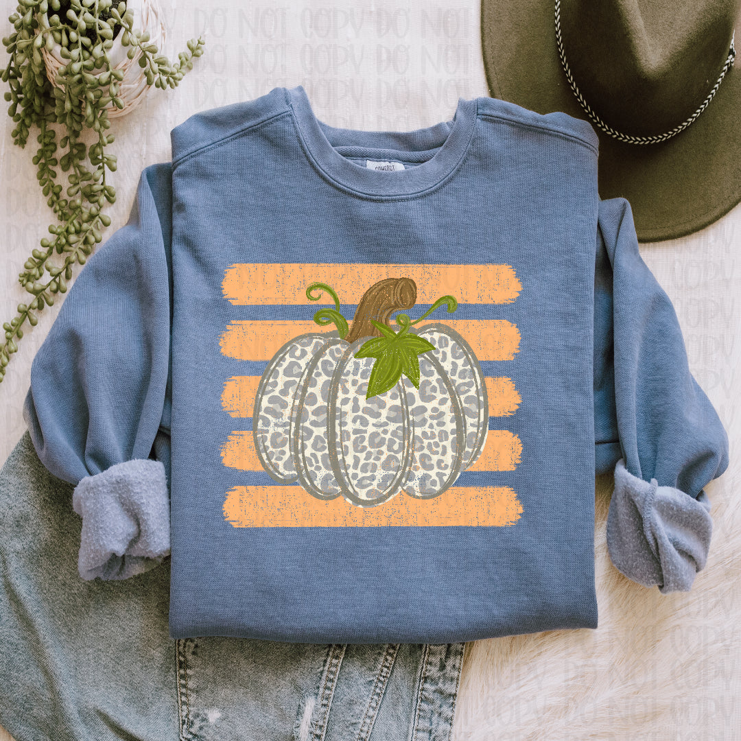 Leopard pumpkin with orange stripe background DTF Transfer