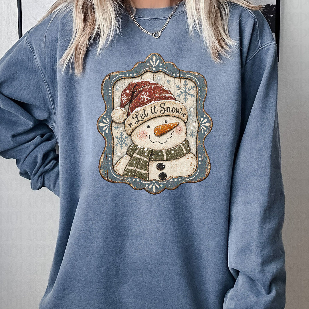 Vintage snowman let it snow frame (Texas Gal) DTF Transfer