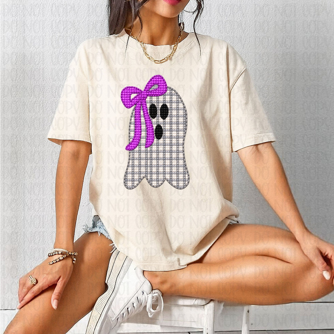 Faux ghost purple bow DTF transfer