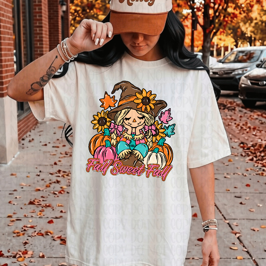 Fall sweet fall girl scarecrow and pumpkins (CST) DTF transfer