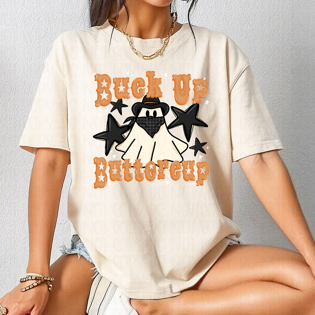 Buck up buttercup cowboy ghost with black stars (JBD) DTF Transfer