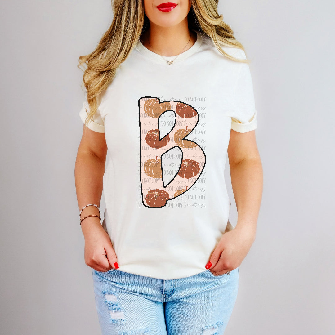 B pumpkin print font letter (dd) DTF transfer