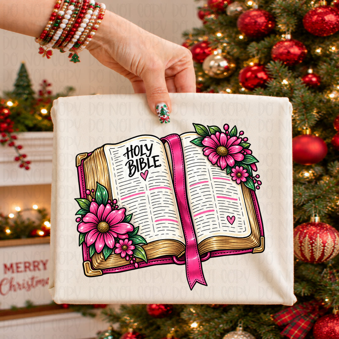 Holy bible pink flowers DTF Transfer