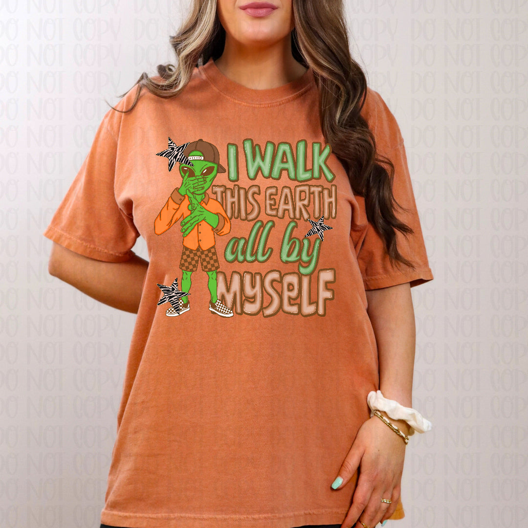 I will this earth all by myself alien with stars GREEN (JBD) DTF Transfer