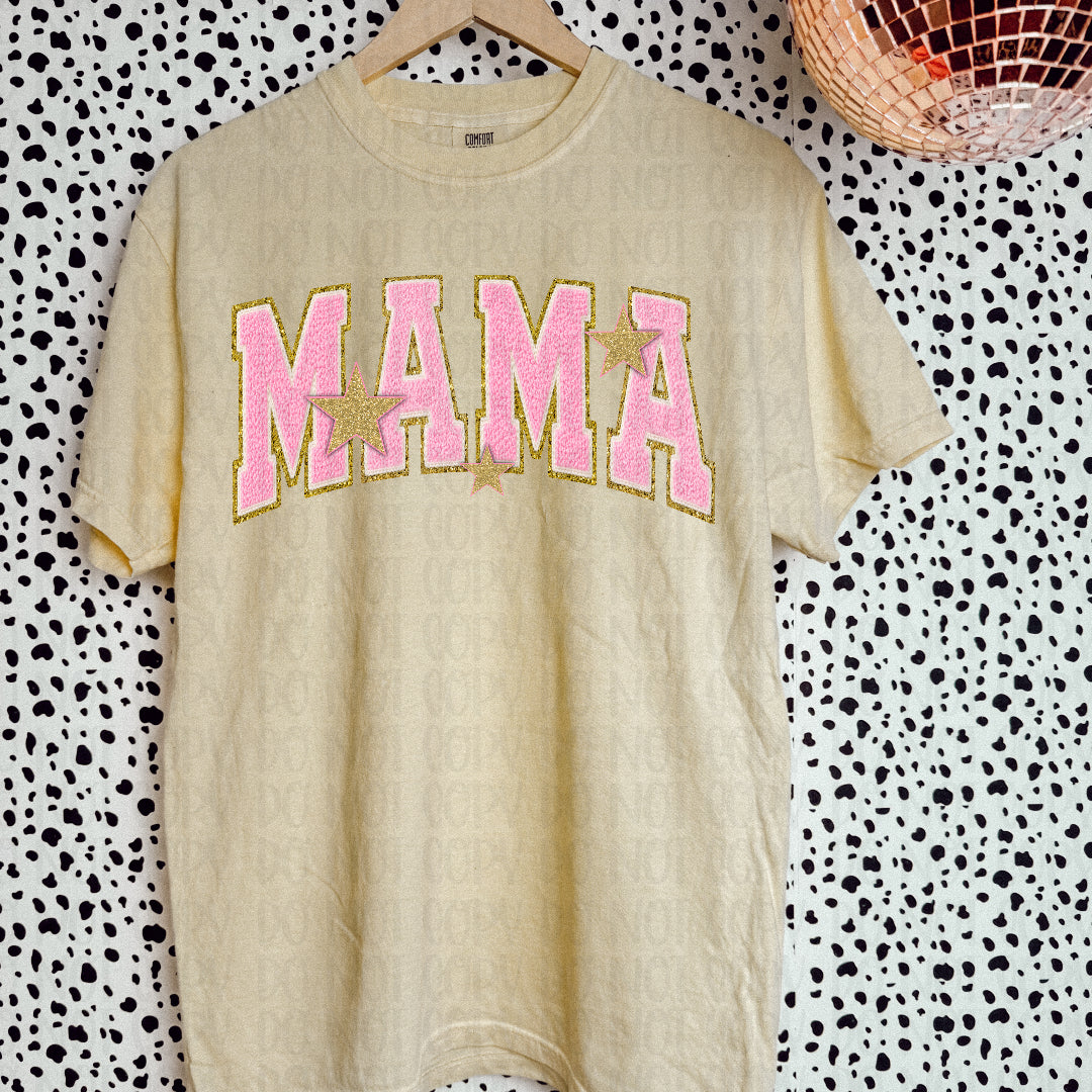Mama faux pink patch with gold stars (Scarlow) DTF transfer